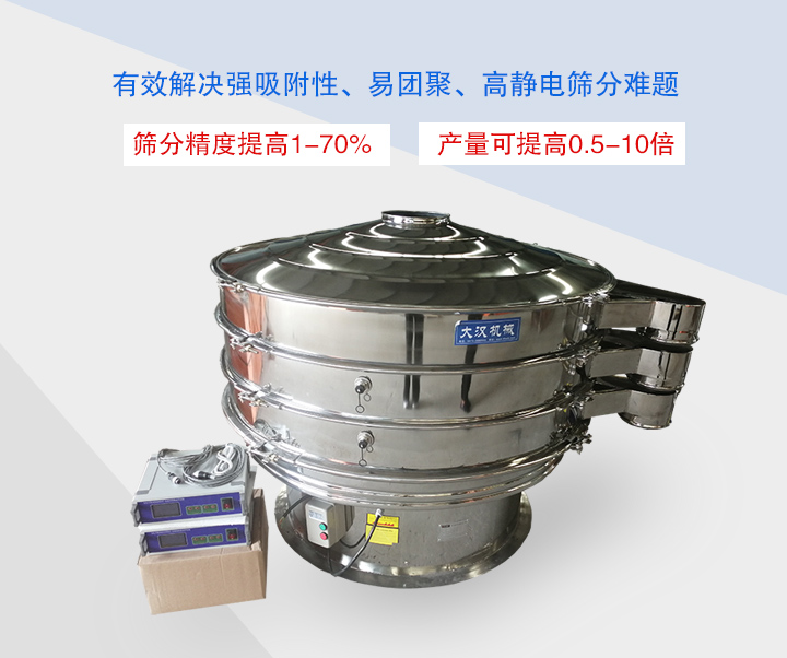 超聲波振動(dòng)篩主要用于篩分粘性強(qiáng)、高靜電、易團(tuán)聚的精細(xì)粉末
